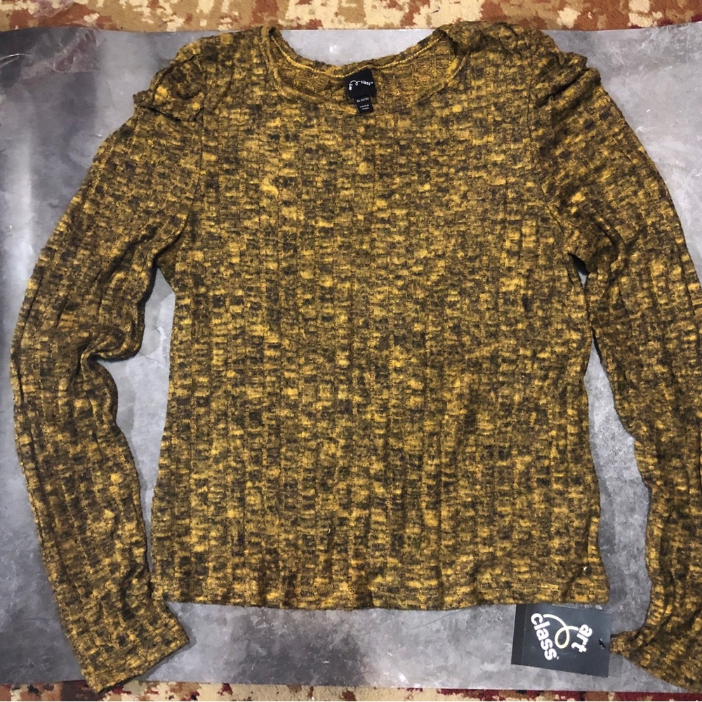 Girls Art Class Puff Long Sleeve Gold & Black Shirt Size - XL ( 14/16 )